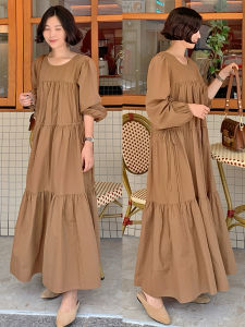 1053 Lisa Dress/Women Korean Style Fashion Long Sleeve O-Neck Loose Ruffled Hem Maxi Dress