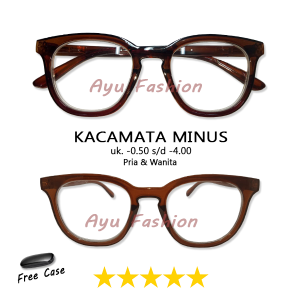 Solusi Kacamata Tidak Melihat Jauh Kacamata Minus Ready Ukuran -0.50 s/d -4.00 Bingkai Coklat Tebal Ringan Kokoh Model Korea Style Untuk Pria Wanita- FREE CASE