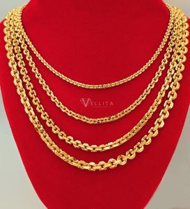 [VJ]Cop916 Premium Necklace "Anchor Link" W:0.15cm-0.5cm/L35cm-80cm 999.9 Gold Plated [Rantai Leher Sauh Dewasa&Budak)