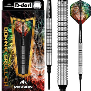 MISSION SOFT TIP DART - 18G DOMINIK GRÜLLICH Silver Black Rings 95% Tungsten Soft Darts (ARROW DART LEMBUT)