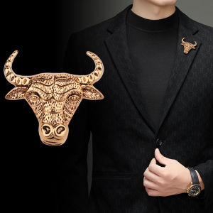 1Pc New Mens Personalized Retro Bull Head Shaped Brooch Punk Creative Gold Silver Black Party Accessory Fathers Day Gift