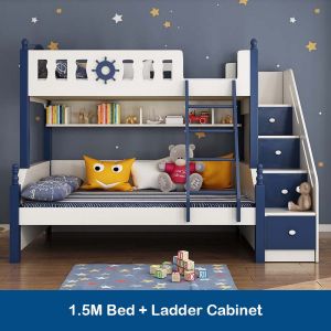 (FREE INSTALLATION)Addin High Quality Nautical-Themed Children Bunk Bed with Storage Drawer Beds Navyblue/Pink Kids Bed
