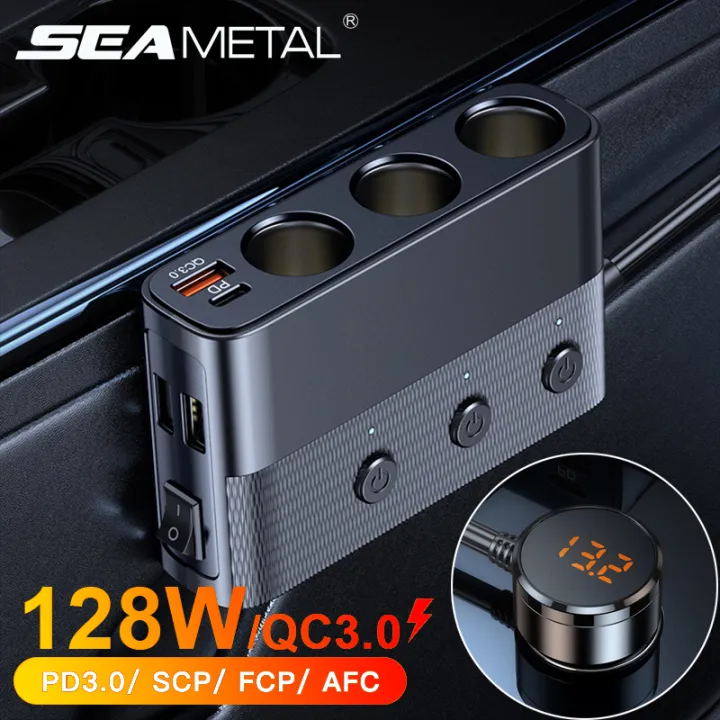 SEAMETAL One-to-three Car Power Adapter 128W Multi-function 7-port Car Charger PD30W+QC3.0 Fast Charge