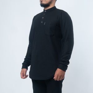 KHOIRUMMAH Koko Kurta Zain - Koko Pria Dewasa - Kurta kasual Lengan Panjang - Black