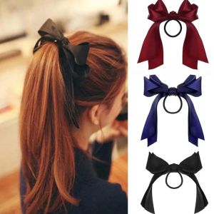 [Gnker] Black Bow-Knot Elastic Hair Bands Accessories Fashion Hair Band Long Ribbon Bow Ponytail Hair Tie Scrunchies Women Girls