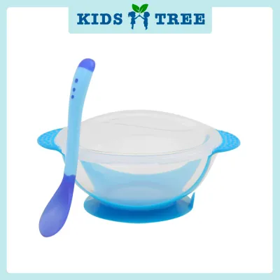 Baby Silicone Feeding Food Grade Suction Bowl with Lid Heat Sensing Spoon Kids Spoon Self Learning Mangkuk Kanak-kanak