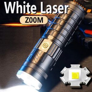 2024 White Laser Light Zoom Flashlight heavy duty japan police torchlight super bright flash lights rechargeable emergency light portable lamp for camping outdoor light waterproof led flashlight waterproof original touchlight work light 手电筒