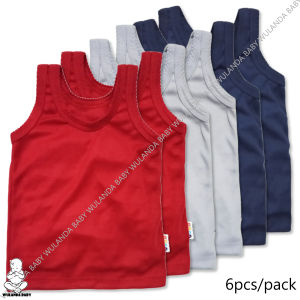 Wulanda 6 pcs singlet kaus dalam / pakaian dalam anak bayi warna tua / tangtop polos tiga kombinasi warna untuk laki laki dan perempuan merek RENE