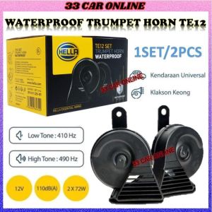 Hella Waterproof Trumpet Horn TE12 Universal Compatible For Motorcycle Car Van Lorry Vehicle (2 Pcs)