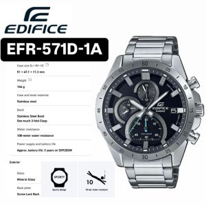 [ OFFICIAL CASIO WARRANTY ] EDIFICE EFR-571D-1AV CHONOGRAPH MEN WATCH- DIAMETER 47.1MM