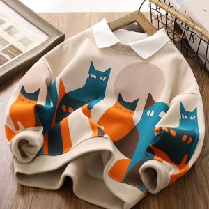 WANDER เสื้อกันหนาวเด็กโต เสื้อกันหนาวเด็กญ ออกแบบลายพิมพ์แฟชั่นเกาหลี เสื้อสเวตเตอร์คอปกแขนยาวเด็กผู้ชาย23618