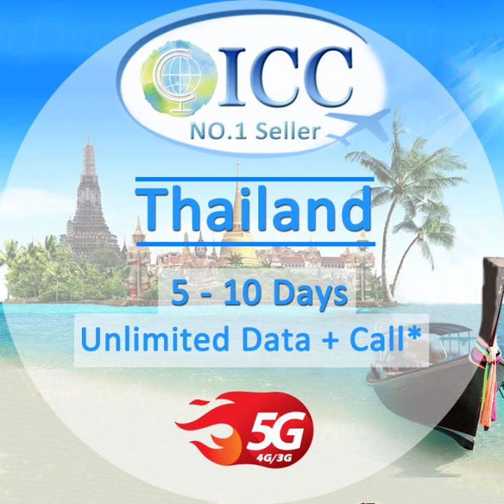 ICC Thailand Tourist Sim Card - 5-10 Days Unlimited Data + Call* SIM Card-Truemove/AIS/DTAC/No Need Register/Thailand sim card, Plug and use