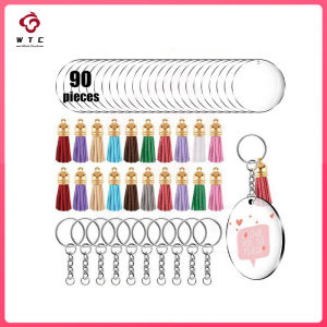 【Fast delivery】90Pcs Transparent Acrylic Disc Keychain Rough Tassel Pendant Keychain DIY Kit 4cm Width Tassel Leather Tassels For Purl Lace DIY Keychain Phone Shoulder Strap Colorful Leather Tassel Clear Acrylic Keychain Combo Set Party Diy Key Gift