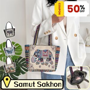 QNQN 【การจัดส่งสินค้า 2-3 วัน】ช้างเย็บปักถักร้อยคณะกระเป๋าถือลำลองร้อยเบ็ดเตล็ดกระเป๋าสะพายสไตล์ชาติพันธุ์