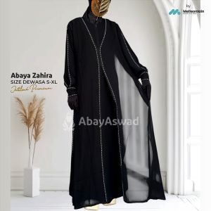 Abaya ZAHIRA Hitam Jetblack Variasi Manik Layer Kain Lengan Manset Baju Gamis Muslimah Premium AbayAswad
