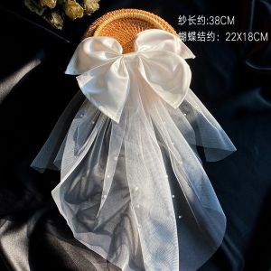 1pc Bow Headdress New Style Wedding Photo White Satin Mesh Hairpin Bridal Hair Wedding Accessories
