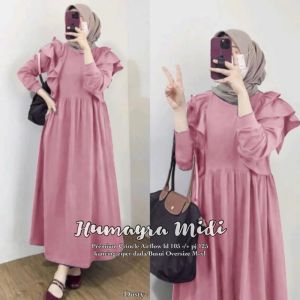 Meldi Ruffle Dress Gamis Muslim Wanita Matt Crinckle Airflow Polos Basic Premium All Size Fit To XL Besar OOTD Kondangan