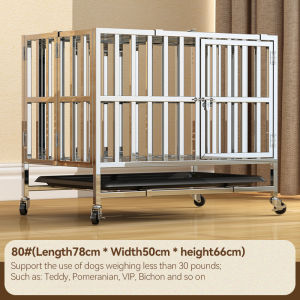 Dog Cage Thickening Square Tube Stainless Steel Dog Crate Pet Cage Skylight Door With Wheels