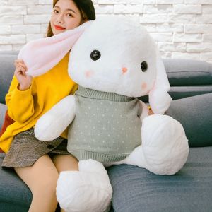 JOJO CASTLE Big Ears Hanging Rabbits with Sweaters Plush Toys Cute Bunny Doll Soft Stuffed Animal Pillow Kids Birthday Gift for Girl