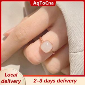 [COD] AqToCna Ship within 24 hours Vintage Artificial Jade Square Ring Autumn Winter Chinese Style Crystal Geometric Finger Ring For Women Fashion Jewelry