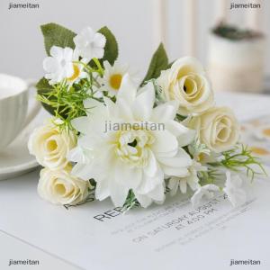 [COD] jiameitan 1ชิ้นดอกกุหลาบประดิษฐ์สำหรับงานแต่งงานที่บ้านและห้องนอนของตกแต่งสวนช่อดอกไม้เจ้าสาวแจกันดอกไฮเดรนเยียทรงดอกรักเร่ทำจากผ้าไหมปลอมสำหรับใช้กลางแจ้ง