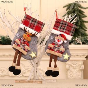 [COD] WEICHENG Christmas Stocking Christmas Tree Pendant Snowman Santa Elk Bear Children Gift Bag Family Party Decorations New Years Gifts