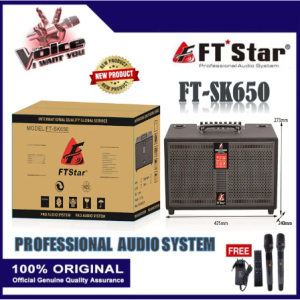 FT STAR FT-SK650 6 Inches 400W Power Portable Rechargeable Speaker With 2 Wireless Microphone USB / BT / FM / LINE / MIC IN For Home Or Outdoor Party
