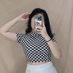 Checker Catur Crop Top RIB