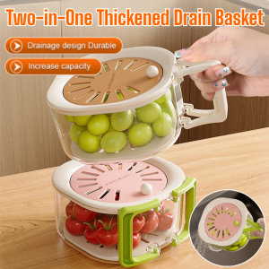 Household Two-in-One Thickened Drain Basket with Cover Multi-functional Vegetable Fruit Washing Basket Kitchen Water Filter