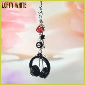 Lofty White Cute Music Headphones Shaped Keychain Pendant Phone Chain Backpack Bow Charm Fashion Trendy Women Bag Hang Couple Accessory Gift
