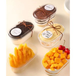 50Pcs Transparent Oval Deli Container With Lid For Salad Mousse Cake Pudding Desserts (THICK) -500ML