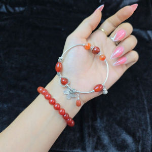 Q234 Lắc Bạc đá thiên nhiên mix lu thống Ngọc Agate Đỏ cho Hỏa và Thổ - Phong Thuỷ TUDO