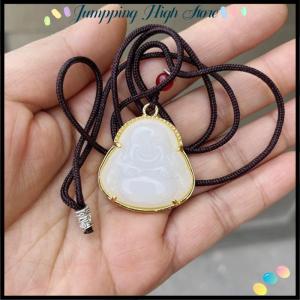 【Jumpping】 Green White Buddha Necklace For Women Exquisite Chinese Style Maitreya Buddah Necklace Pendant Female Amulet Hinduism Gifts