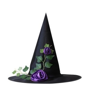YOUSHI TOP Mạng che  ren Mũ phù thủy Halloween Có thể gập lại Hoa hồng Mũ phù thủy hoa Sáng tạo Phụ kiện cosplay Mũ Halloween lông vũ Tiệc hóa trang