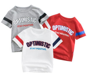 Boys T-shirt Children Letters Stripe Tops Short Sleeve Stitching Cotton Kids Clothing
