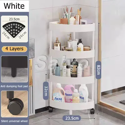 SALVO Movable Bathroom Organizer Rack Waterproof Trolley Corner Shelf With Wheel Bathroom Toiletries Kitchen Storage