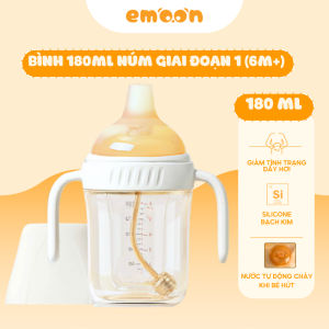 Bình Tập Hút Cho Bé Emoon PPSU Cao Cấp Van Chống Sặc Hỗ Trợ Chuyển Giai Đoạn Uống