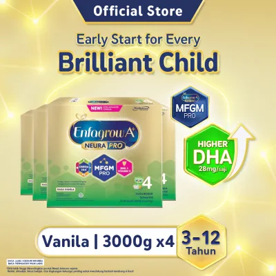 [Paket isi 4] Enfagrow A+ 4 Susu Formula 3-12 Tahun Rasa Vanila 3000gr