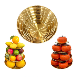 Bộ sét 5 đĩaKhay Tròn Inox Mạ Vàng 5 size khác nhau Đựng Thức ĂnBày Hoa Quả Decor trang trí