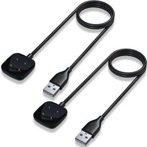 Maledan Compatible with Fitbit Sense & Fitbit Versa 4 Charger Replacement USB Charging Cable Dock Stand for Sense 2/Sense/Versa 4/Versa 3 Smartwatch 2 Pack 3.3Ft Durable Dock Cord