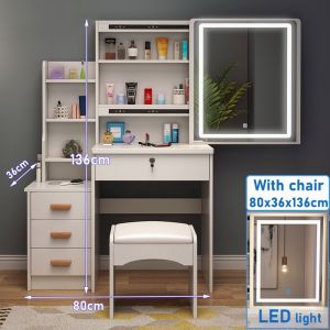 Meja Rias Lampu LED Meja Rias Dengan Kursi Meja Rias Aesthetic Set Meja Rias Minimalis
