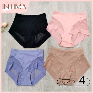 INTIMA 4 unit seksi Mid-Waist Plus saiz seluar dalam untuk wanita Tummy kawalan pinggul mengangkat telus ais sutera Mesh seluar lancar selesa tinggi elastik kapas seluar dalam
