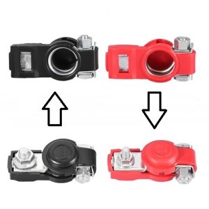 Bộ Kẹp Nối Dây Bình Acquy Cho Xe Hơi 2 Cực Âm Dương Nắp Che Nhựa Đỏ Đen Đường Kính Trong 17_18mm