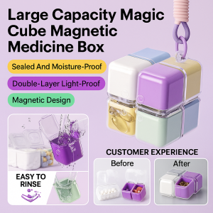 Large-Capacity Magic Cube Magnetic Medicine Box Portable Small Pill Box For Tablets Vitamins Medicine Fish Oils Sub-Packed