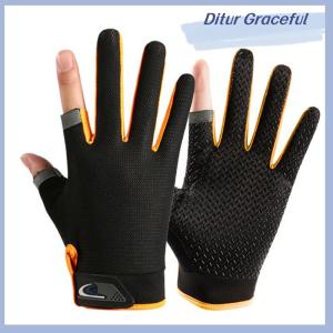 Ditur ถุงมือตกปลาที่ระบายอากาศได้ดีกันลื่น1คู่ถุงมือตกปลาแบบสองนิ้วทนทานสำหรับกีฬากลางแจ้งถุงมือปั่นจักรยานฟิตเนสปลาคาร์พมิทเทน