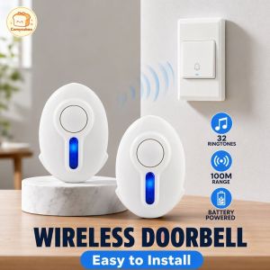 Wireless Doorbell Led Battery Powered 100 Meter Remote Control 32 Chimes Home Security Door Bell For Home Office Apartment