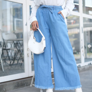 Celana Kulot Wanita Jeans Rawis Gaya Korean Style Light Blue
