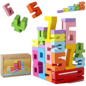 HELUVK Bằng gỗ Khối xây dựng số Đầy màu sắc Montessori Đồ chơi xếp chồng Hài Hước Nhận Thức kỹ thuật số Đồ chơi Đếm Dành cho trẻ em
