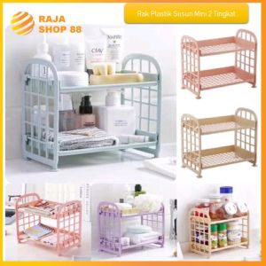 Rak Plastik Mini 2 Susun Tempat Penyimpanan Kosmetik Bumbu Dapur Serbaguna
