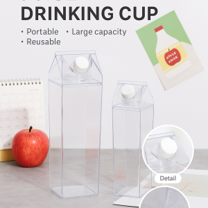 Creative milk box transparent water cup Large Capacity Reusable Milk Carton Acrylic Water Bottle Transparent Milk Cup